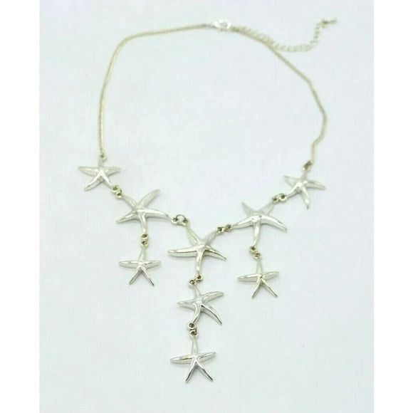 Silver Tone Metal Starfish Star Dangle Bib Choker - Picture 1 of 6